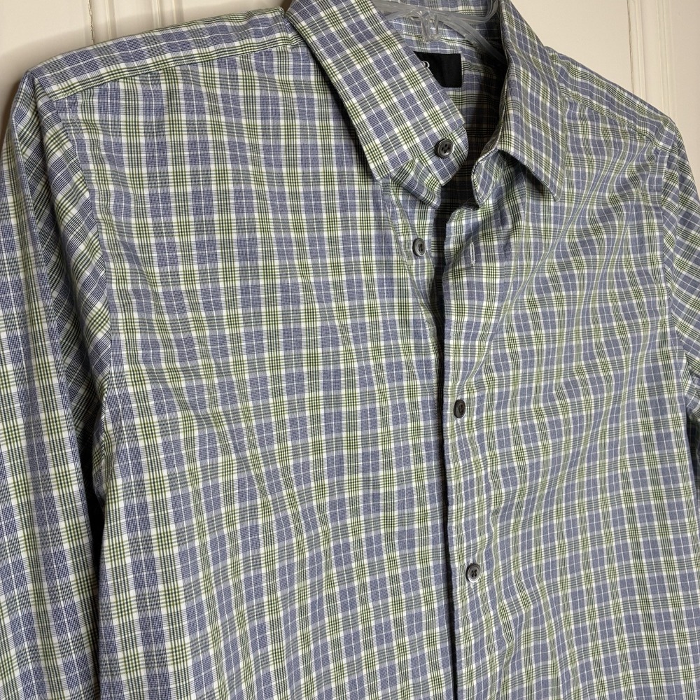 Banana Republic Button Down Mens M Blue Green Plaid Standard Fit Cotton Shirt
